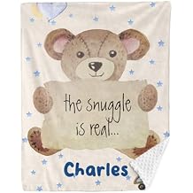 Personalized Baby Blanket for Boys Bear Custom Baby Blankets with Name Dotted Backing Customized Gifts for New Mom Customize Baby Blanket for Boy Kids Newborn Birthday
