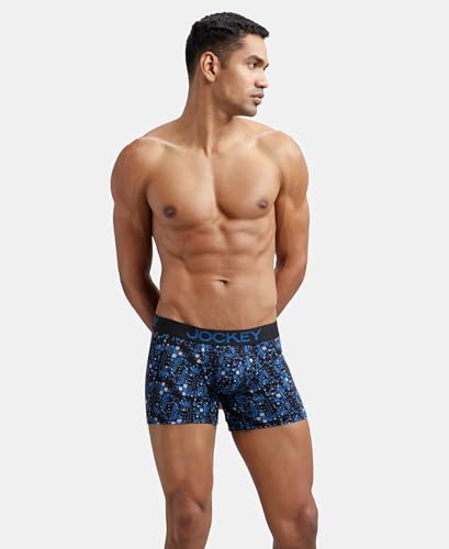 Image of Jockey FP23 Men's Super Combed Cotton Elastane Stretch Printed Trunk with Ultrasoft Waistband