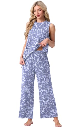 Image of PrinStory Womens Pajamas Sets 2 Piece Soft Pjs for Women Sleeveless Pajama Set Summer Loungewear with Pockets