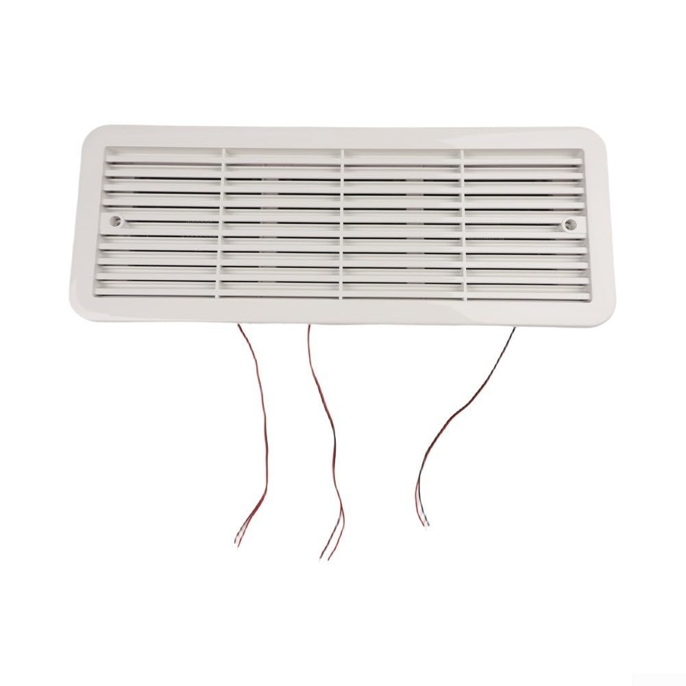 Ventola di ventilazione per frigorifero, 12 V, con griglia, triplo scarico per raffreddamento, montaggio laterale, alloggiamento in ABS bianco, per camper, roulotte, barche, 479 x 189 mm