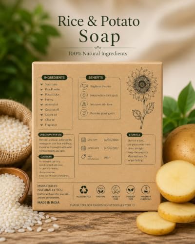 Image of Sunflower Natural Rice Potato Bath Soap Made With Rice And Potato Natural Ingredients For Skin Brightning,Dark Spot Removal,Improve Skin Tone - All Skin Types. 90 Grams