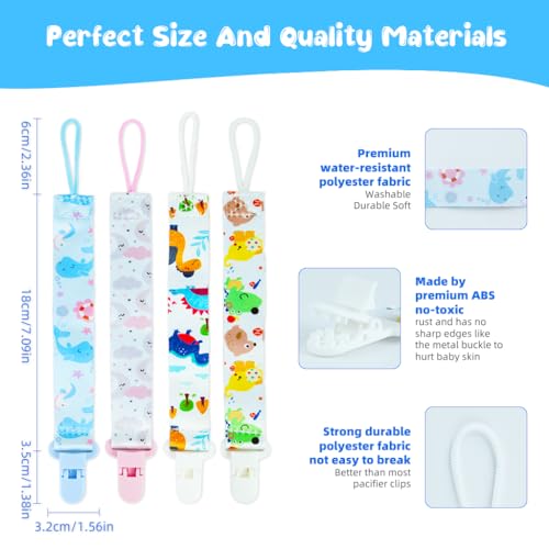 Image of SNOWIE SOFT 4pcs Anti Lost Pacifier Strap Clip for Toddlers Cartoon Fabric Pacifiers Clip for Soother, Anti Lost Baby Pacifier Attaching Strap