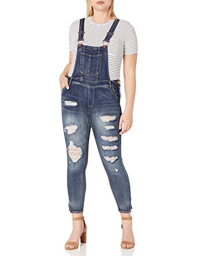 dollhouse Women's Plus Size Destructed Skinny Overall, Blizzard Blue, 18W
