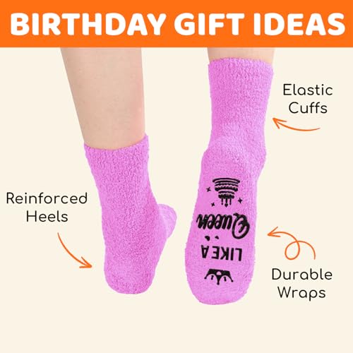 Image of HAPPYPOP Birthday Gifts for Senior Women - Fuzzy Socks for 40 60 70 Year Old