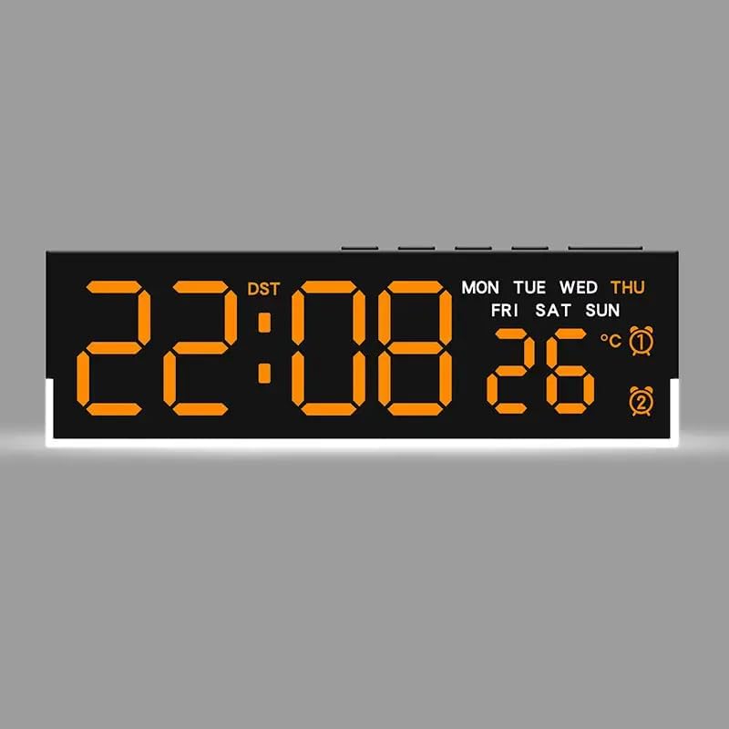 Image of LED Digital Alarm Clock | Time & Day Display | Dual Alarms, Adjustable Brightness, USB Powered, Modern Clock for Bedroom & Home | Orange