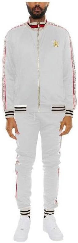 VacationGrabs Mens 2PC Track Sets - Cc Logo Track Jacket And Pant Set - WHITE - 2XL