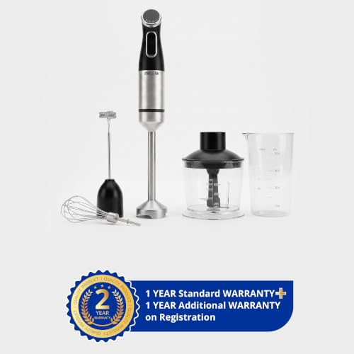 Image of iBELL AeroMix500 4-in-1 Hand Blender,1200W,2 year warranty,Adjustable Speed Control,Stainless Steel Immersion Blender with Whisk Beater, Milk Frother, 600ml Chopper & 700ml Measuring Cup (Black)