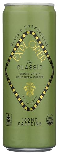 Explorer Cold Brew Ready To Drink Coffee, The Classic, 180mg Caffeine, Fair Trade, USDA Certified Organic, 12 Fluid Ounce (Pack of 12)