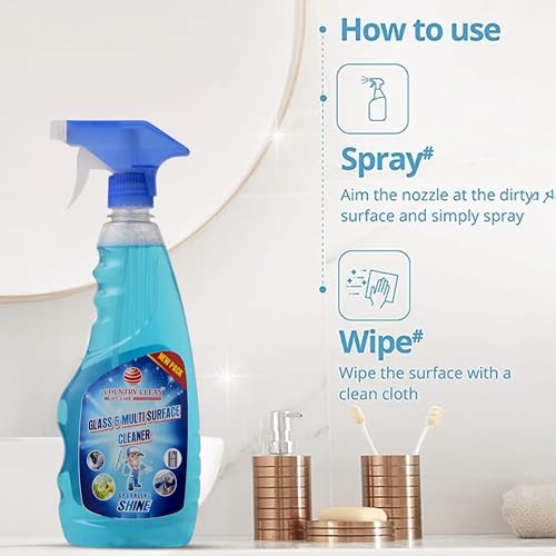 Image of Glass Cleaner Spray- 500 ml x 3 (Pack of 3) with Microfiber Cloth, Car Glass Cleaner Liquid and All Surface Solution for Car, Kitchen and Home Surfaces