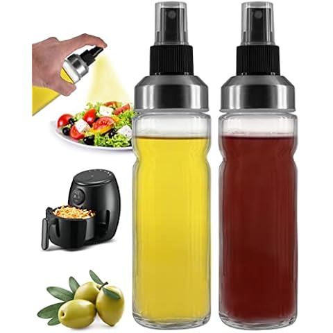 My-goodbuy24 Vinegar & Oil Sprayer Set of 2 - 150 ml Each - Oil Bottle Food Safe Stainless Steel Oil Spray for Cooking Oil Dispenser Made of Glass - Spray Low Calorie for Hot Air Fryer Cover
