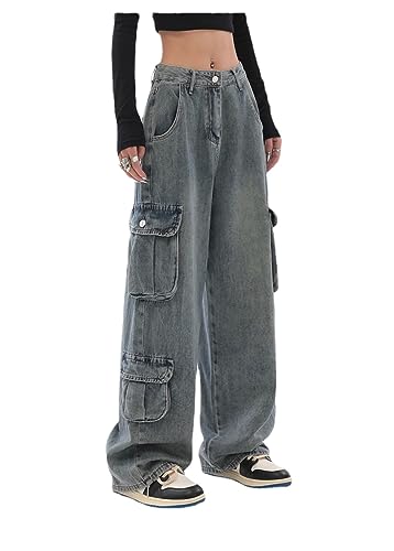 Baggy Jeans Y2K Emo Denim Pant with Side Pocket Hippie Cargo Gothic Alt Parachute Streetwear Grunge Tripp Clothing