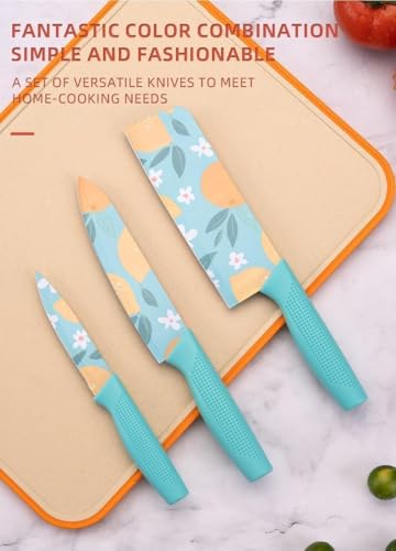 Image of 3-Piece Kitchen Knife Set, High Carbon Stainless Steel, Non-Slip Handle, with Blade Cover, for Professional Use (Color Coating)
