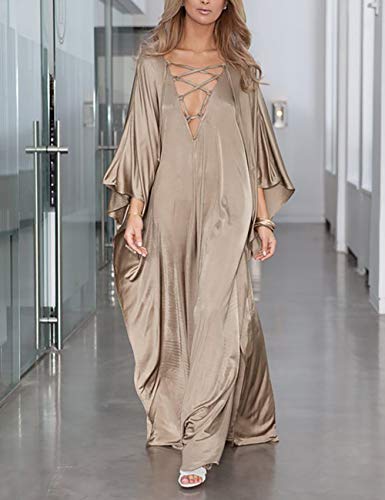 Bsubseach 2025 Long Kaftan Dresses Muumuu Plus Size V Neck Vintage Caftan Coverup Sexy Satin Dress2