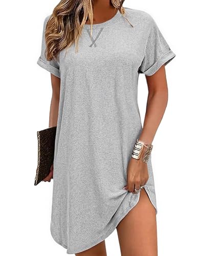 Litherday Camisón Mujer Verano Manga Corta Suave y Transpirable Pijama Mujer Cómodo Ropa de Dormir y Casa Holgado Ligero Gris Claro XXL
