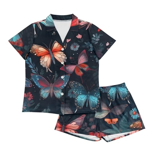 Image of Pjs Womens Short Sleeve Button Down Pajamas Set Two-Piece Nightwear with Pockets