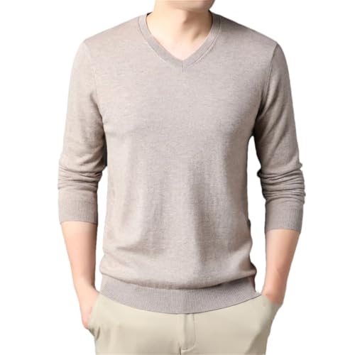 Men V-Neck Pullovers Thick Warm Knitwear Cashmere Sweaters(Khaki,X