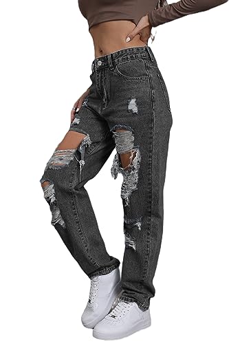 Women's Pink Ripped High Waisted Jeans - Distressed Straight Leg Y2K Pants - Size M (Long Inseam)3