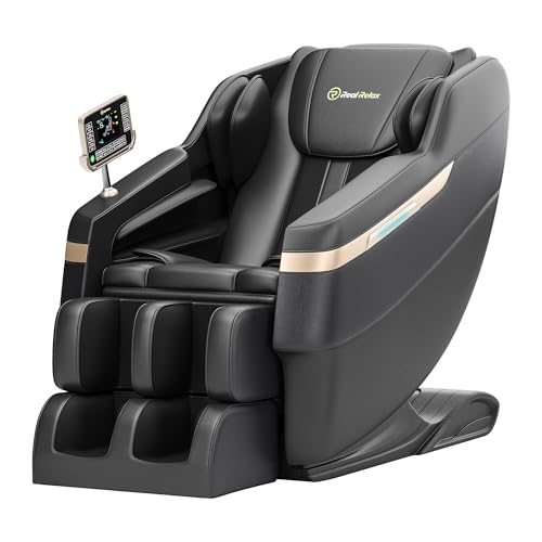 Real Relax 2025 Full Body Massage Chair, Zero Gravity Shiatsu Massage Chair Recliner, Foot Massage, Bluetooth, Large Control Screen (Black and Gold)