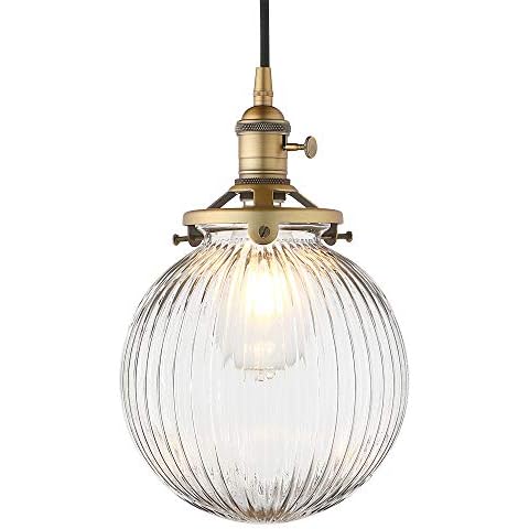 Yosoan Vintage Edison Switch Pendant Light Fiting with Ribbed Globe Glass Shade, Loft Bar Edison Hanging Ceiling Lights Chandelier for Kitchen Dining Room Bedroom Restaurant (Antique) Cover