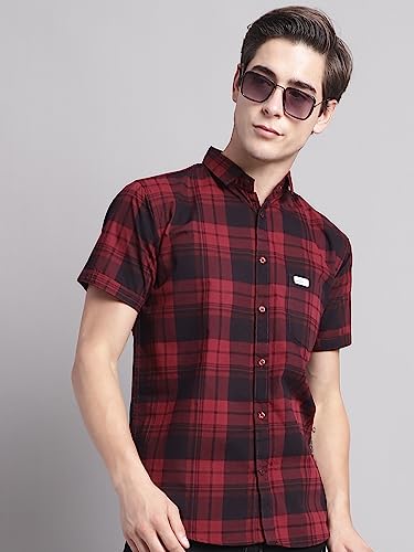Image of Majestic Man Men Cotton Checkered Half Sleeve Slim Fit Casual Shirt