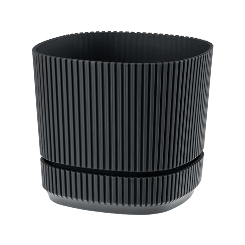 VERDENIA Pera Maceta con Posavasos Especiales, Ligera, para Interior y Exterior, Material sintético, Elegante Superficie Mate, 13 x 13 x 12 cm, Antracita
