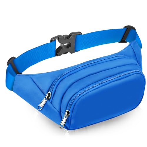 Image of Large Fanny Pack for Women Men - Syican Waist bag with 3-Zipper Pockets Light blue
