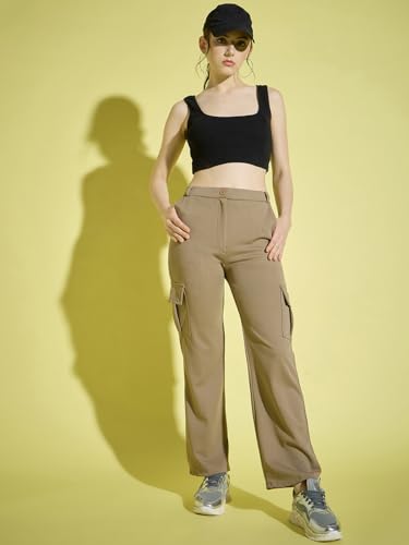 Image of DIMPY GARMENTS Full Length Straight Fit Solid Cargo Pants | Women Casual Pant Combo-Pack of 2