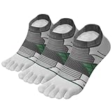 VWELL メンズ/レディースつま先ソックス COOLMAX 5本指ソックス コンプレッションアスレチック ランニングソックス アンクルトゥソックス (3足), ホワイトグレー, Large