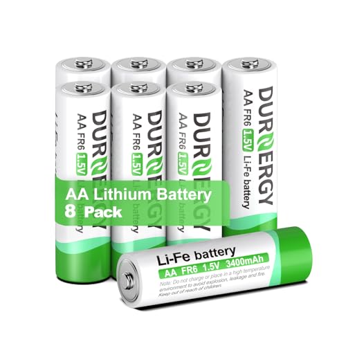 DURNERGY Lithium Batteries AA, AA Lithium Batteries 8 Pack, 1.5V Double A Battery FR6, 3400mAh...
