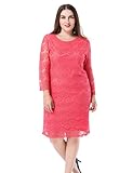 Chicwe Women's Plus Size Lined Lace Dress - 3/4 Sleeves Knee Length Work Casual Party Cocktail Dress Coral 24