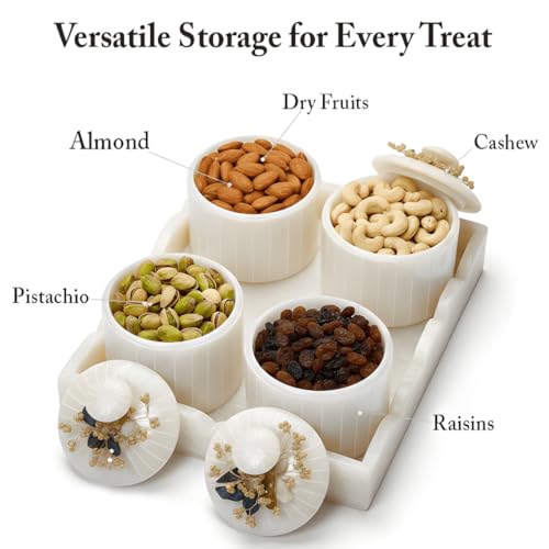 Image of Elegant Dry Fruit Container Set Of 4 with Serving Tray, Premium Snack Storage Multipurpose Dry Fruit Container Airtight Food Storage