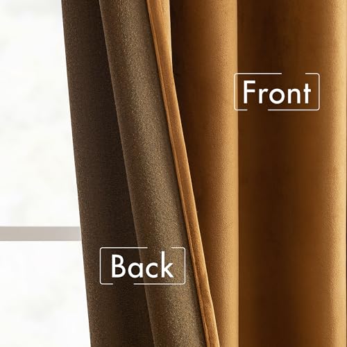 Image of MIULEE Velvet Curtains 52x90 inches 2 Panels Gold Brown Blackout Curtains | Luxury, Bedroom Living Room, Thermal Insulated, Super Soft Window Drapes, Rod Pocket & Back Tab
