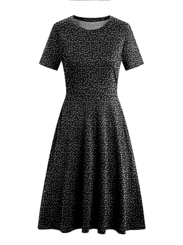 Image of Women's 2026 Fit and Flare Dress Summer Casual Elegant Vintage Floral Printed Work Party A-line Dress with Pockets 162