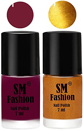 Image of Long Lasting Nail Polish | Nail Paint Combo 7 ml Each) - Set of 2 Mulberry-Golden