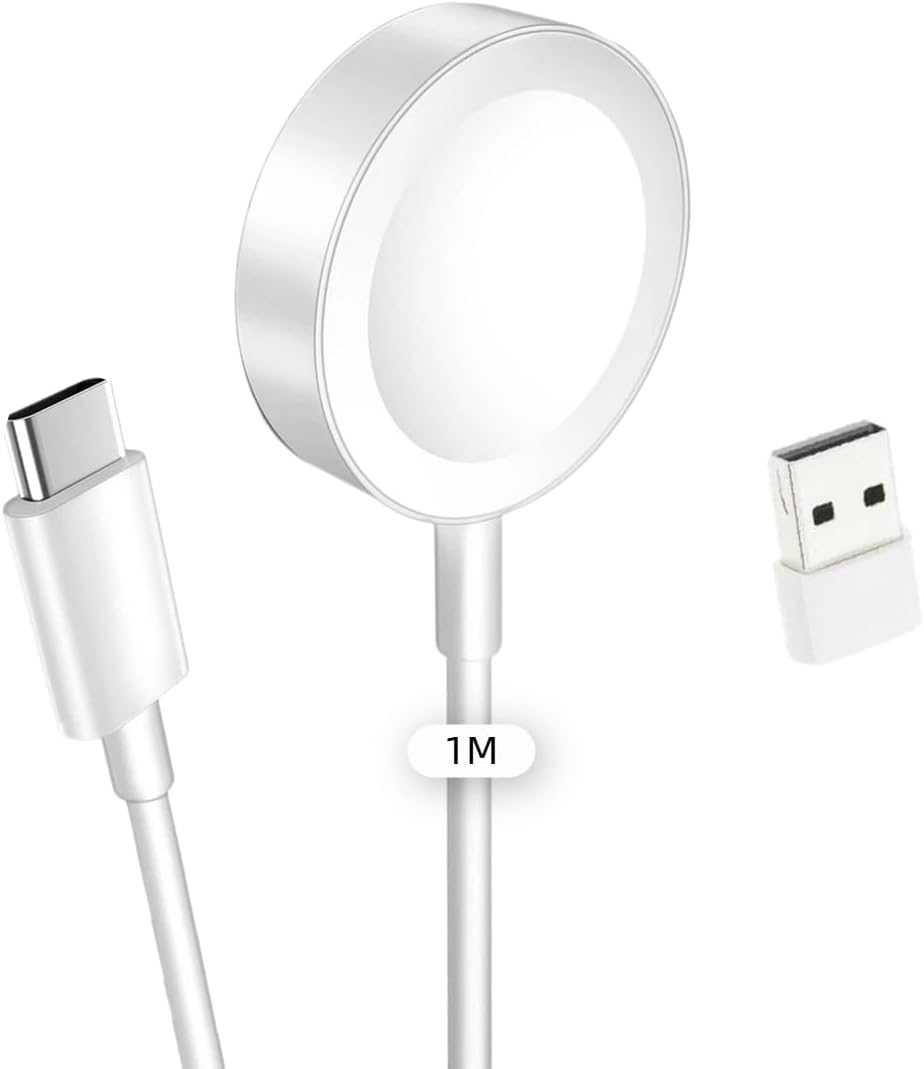 アップルウォッチ用 充電器 5W 磁気式 USB-Cケーブル USB-A変換アダプタ付き Series 1-10/SE/Ultra対応 ホワイト 1m