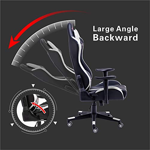 play-haha-Silla-de-Oficina-ergonomica-para-Videojuegos-Estilo-de-Carreras-con-Respaldo-Alto-mas-Grande-y-reposabrazos-mas-Grande-Piel-sintetica-Blanco-No-footrest