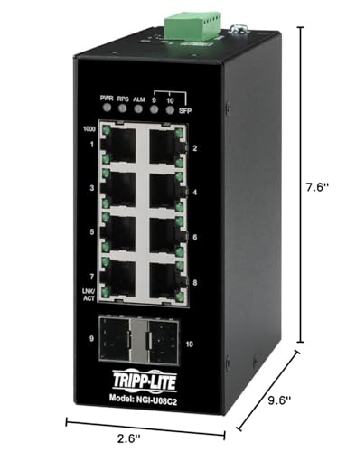 Image of Tripp Lite Industrial 8 Port Ethernet Network Switch 10 /100 Mbps -40 to 167F Temperature Range Unmanaged TAA Compliant DIN Mount (NGI-U08C2)