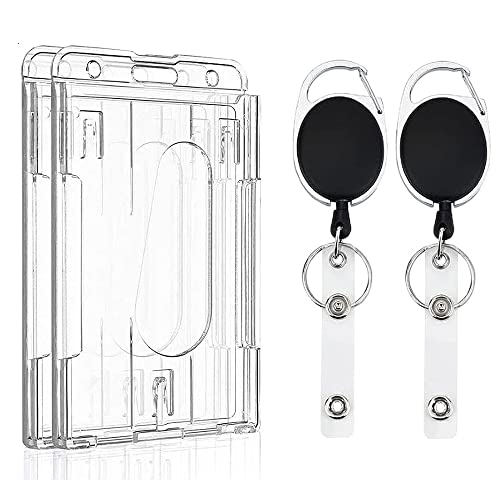VOVIGGOL 2 Piezas Llavero Retráctil con Funda Tarjeta Identificación, Mosquetón de Carrete de Tarjeta y Clip de Cinturon con Cordón de Nylon Extensible para Soporte de Tarjeta ID Cover