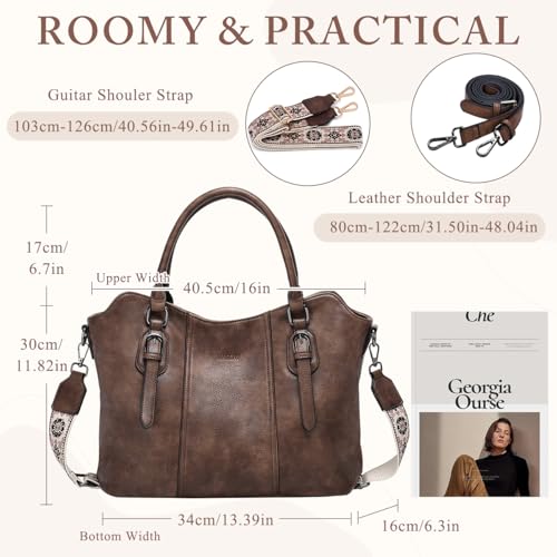 Hobo Bags for Women,VASCHY Vegan Leather Handbag Purse Top Handle Satchel Boho Shoulder Bag with Crossbody Guitar Strap - Image 3