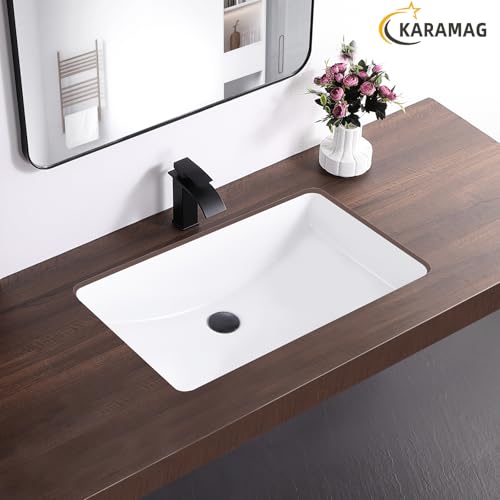 Image of 27 Inch Undermount Bathroom Sink Rectangle Undermount Sink White Ceramic Under Counter Bathroom Sinks with Overflow (27.3 inchx16.5 inch)