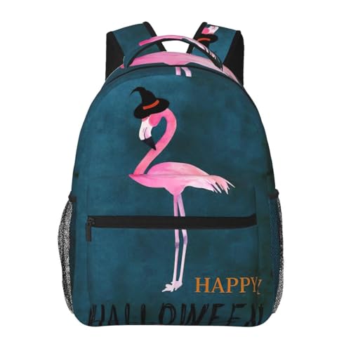 Sac à dos en toile imprimé flamant rose d'Halloween OdDdot noir pour homme et femme