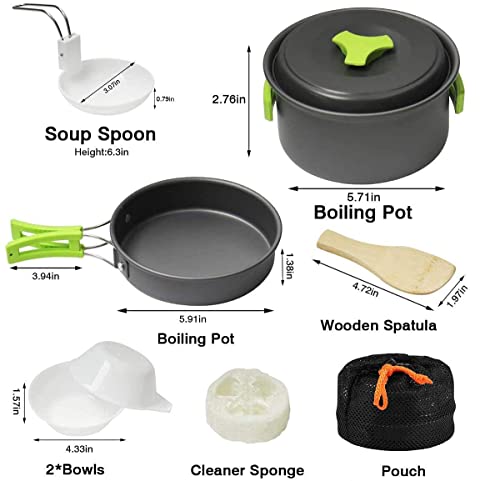 Image of Camping Cookware Set Outdoor Portable Oxidized Aluminum Alloy Camping Fishing Picnic Barbecue Cooking Set Backpacking Pans Pot Mess Kit Cooking Equipment Cookset Tableware (Black, 1 Person)