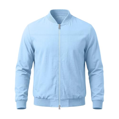 Thin Jackets for Men Light Bomber Full Zip Ribbed Coat with Pocket - image 4