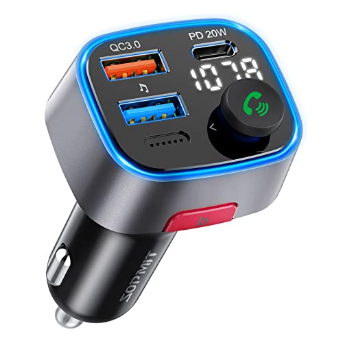 Bluetooth Car Adapter, Bluetooth FM Transmitter for Car, 38W Fast Charger [PD 20W+QC3.0 18W] FM Bluetooth Transmitter Car, Bass Music Player Supports USB Drive, Hands-Free Calls, Siri Google Assistant