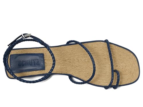 Schutz Women's Kaya Straw Flat Sandal, Infinite Blue, 82