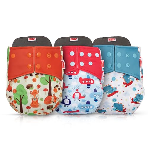 Image of LuvLap Reusable Baby Cloth Diapers Combo Pack of 3 (3 Shell + 3 Pads) Double Leak Guard, High Absorption, Stain-Proof Comfort & Protection, 3m+, Rash Free, Adjustable Waist & Height with Snap Buttons