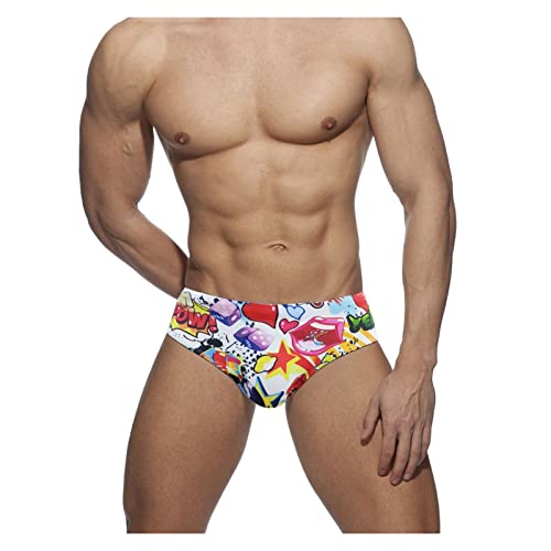 Hypaw Men Swim Briefs Beach Pants Surfing Bathing Low-Waist Surfboard Cartoon Swimwear Padded Push-Up Swimming Swimsuits (Color : White, Size : 2Xl) #TOP26