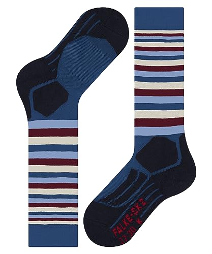 FALKE Unisex Kinder Skisocken SK2 Intermediate Stripes K Kh Wolle Funktionsmaterial warm dick 1 Paar, Türkis King Fisher 6835, 27-30