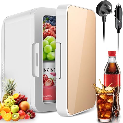 WEKUBA Mini Fridge,8L Portable Mini Refrigerator Cooler and Warmer,Compact Refrigerator for Skin Care, Cosmetics, Food, Drinks, Skincare, Breast Milk,Great for Bedroom, Office, Car, Home (8L-Gold)