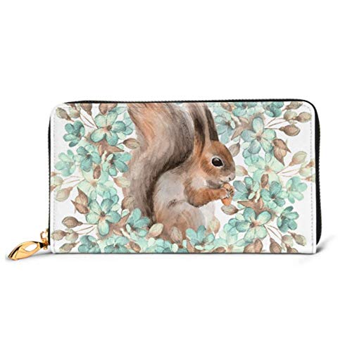 Preisvergleich Produktbild JHGFG Mode Handtasche Reißverschluss Brieftasche Eichhörnchen Blumen isoliert auf weißem Telefon Kupplung Geldbörse Abendkupplung Blockieren Leder Brieftasche Multi Card Organizer